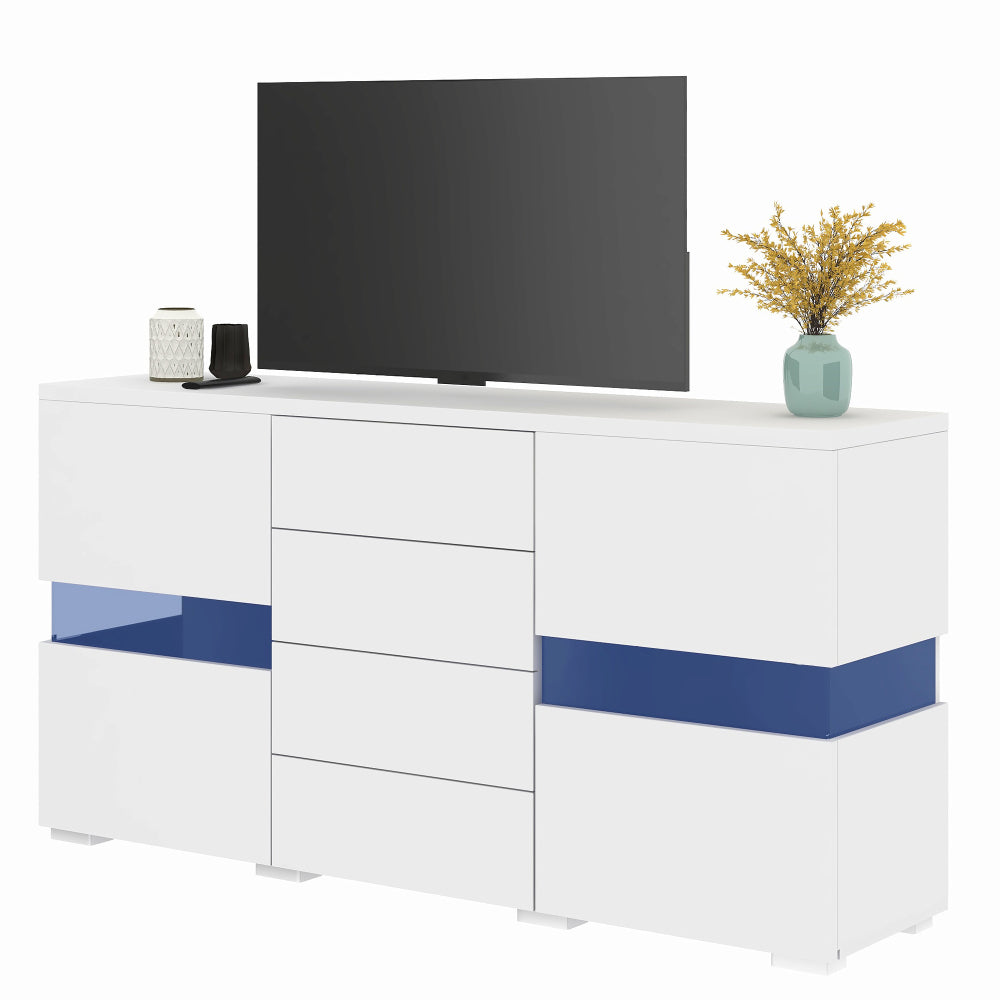 Sideboard – Buffetkast – Opbergkast – Kast – Dressoir – Modern Wit Met Blauwe Accenten – Ruime Opbergruimte – Stevige Constructie Zonder Elektriciteit