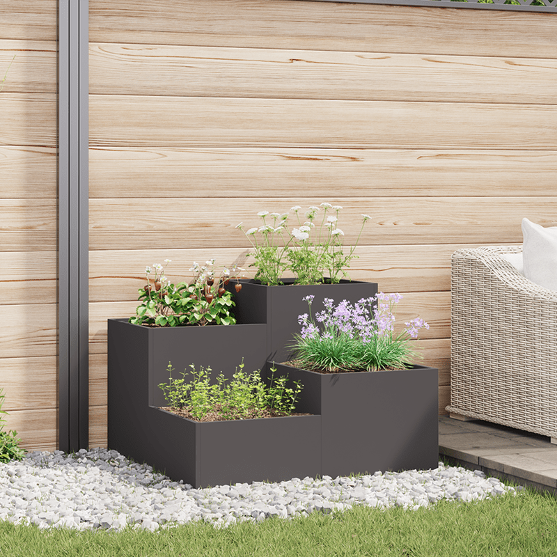 Plantenbak – Bloembak – Tuinbak – Moestuinbak – Balkonbak – Verhoogd – Robuust Zwart Staal – 80x80x60 cm