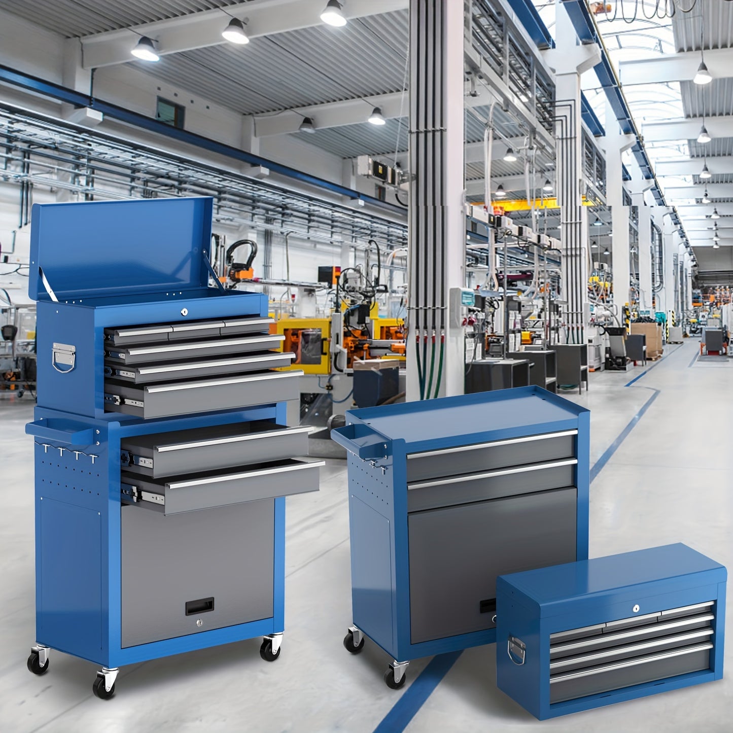 8-Laden Metalen Gereedschapskast – Tool Cabinet – Werkplaatskast – Gereedschapsbox – Gereedschapsopbergkast – Hoge Capaciteit – Vergrendelbare Wielen – Blauw