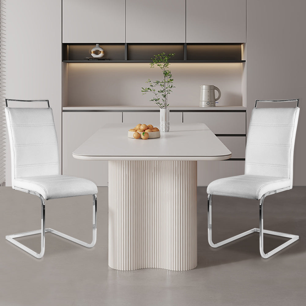 Eetkamerstoel – Stoel – Kuipstoel – Eettafelstoel – Zithoekstoel – Ergonomisch Ontwerp – Duurzaam Kunststof – Set Van 2 – Wit – Vierpanelen Rugleuning