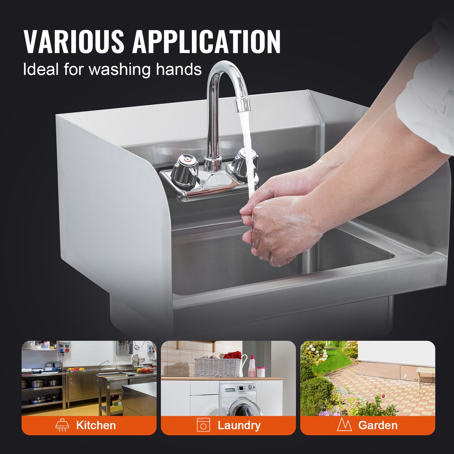Handwasbak – Inbouw Wasbak – Hangende Wastafel – RVS Kraan – Compact Handbak – Roestvrij Staal – 360° Draaibare Kraan – Afvoerset Met Zeef