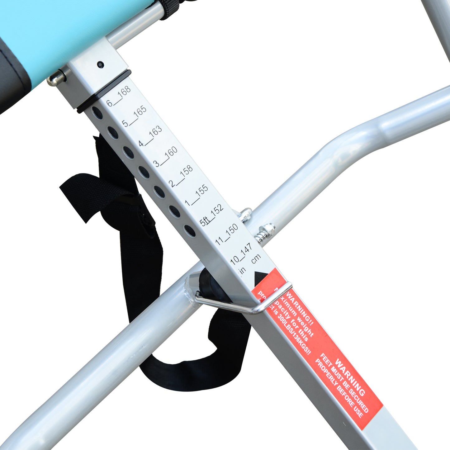 Inversietafel – Inversiebank – Rugtrainer – Stretching Bank – Fitnessbank – Verstelbare Hoogte 147-198 cm – Veiligheidsriem & Stalen Frame – Zwart/Zilver