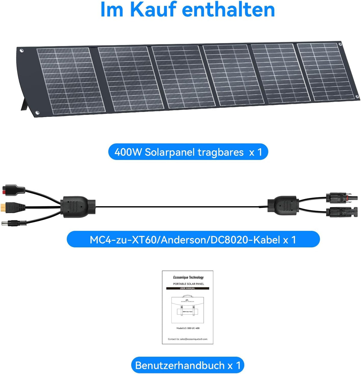 Ecosonique 400W Foldable Portable Solar Panel Portable Charger with Stand Foldable 40V MC4 Power Supply and Multiple Outputs for Solar Generators, Solar Panels for Camping - QUORE
