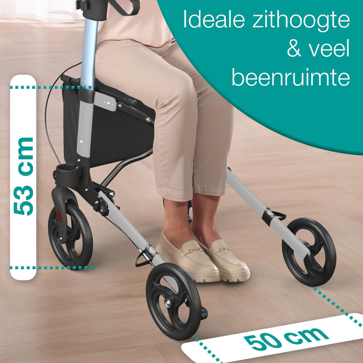 ELONEO Lichtgewicht Rollator met Zitje - Opvouwbare Aluminium Rollator voor Senioren, 8 Verstelbare Hoogtes, 3-voudig Opvouwbaar Loophulpmiddel met Tas & Parapluhouder, Past in Auto (Zilver)