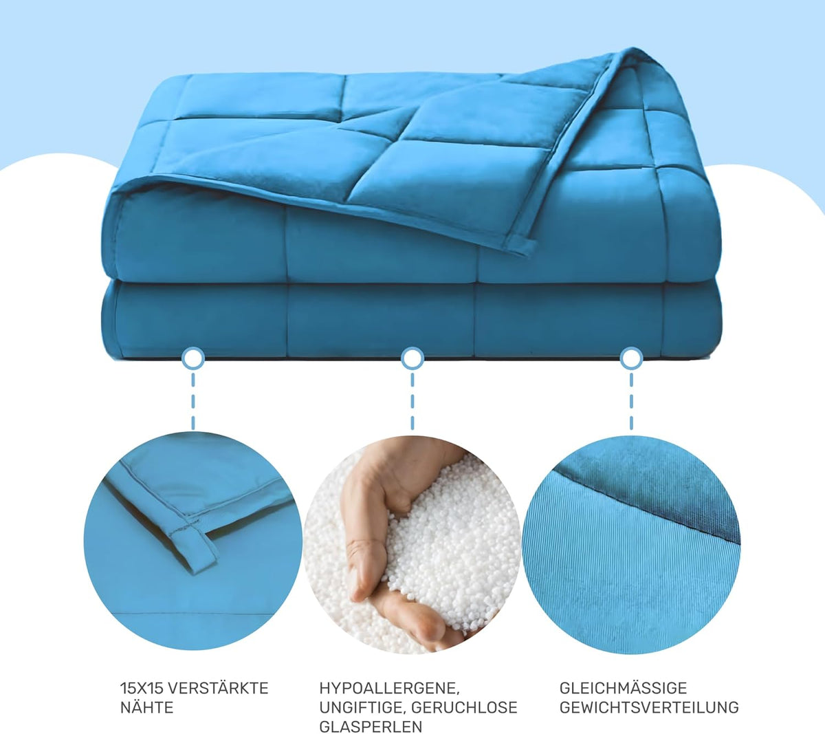 Dailydream therapiedeken | 155x200 | 11 kg | Blauw | 100% katoen | gevuld met glasparels | zware deken om onder te slapen | Weighted Blanket | therapiedeken