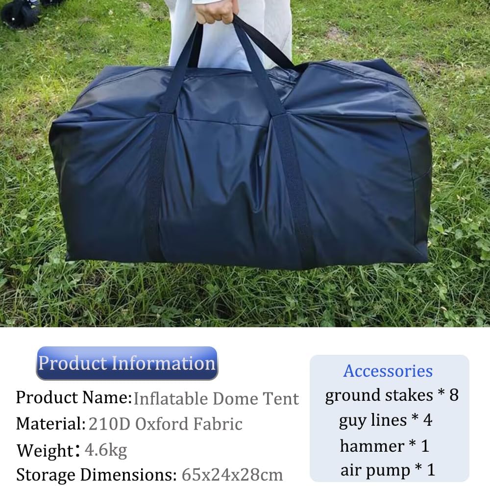 Opblaasbare koepeltent 3x3m, kampeertent voor 5–8 personen met zonweringgordijn, waterdichte UV-beschermde gazebo, eenvoudig op te zetten opblaasbare onderdak (Zwart, 3x3x2.1m)