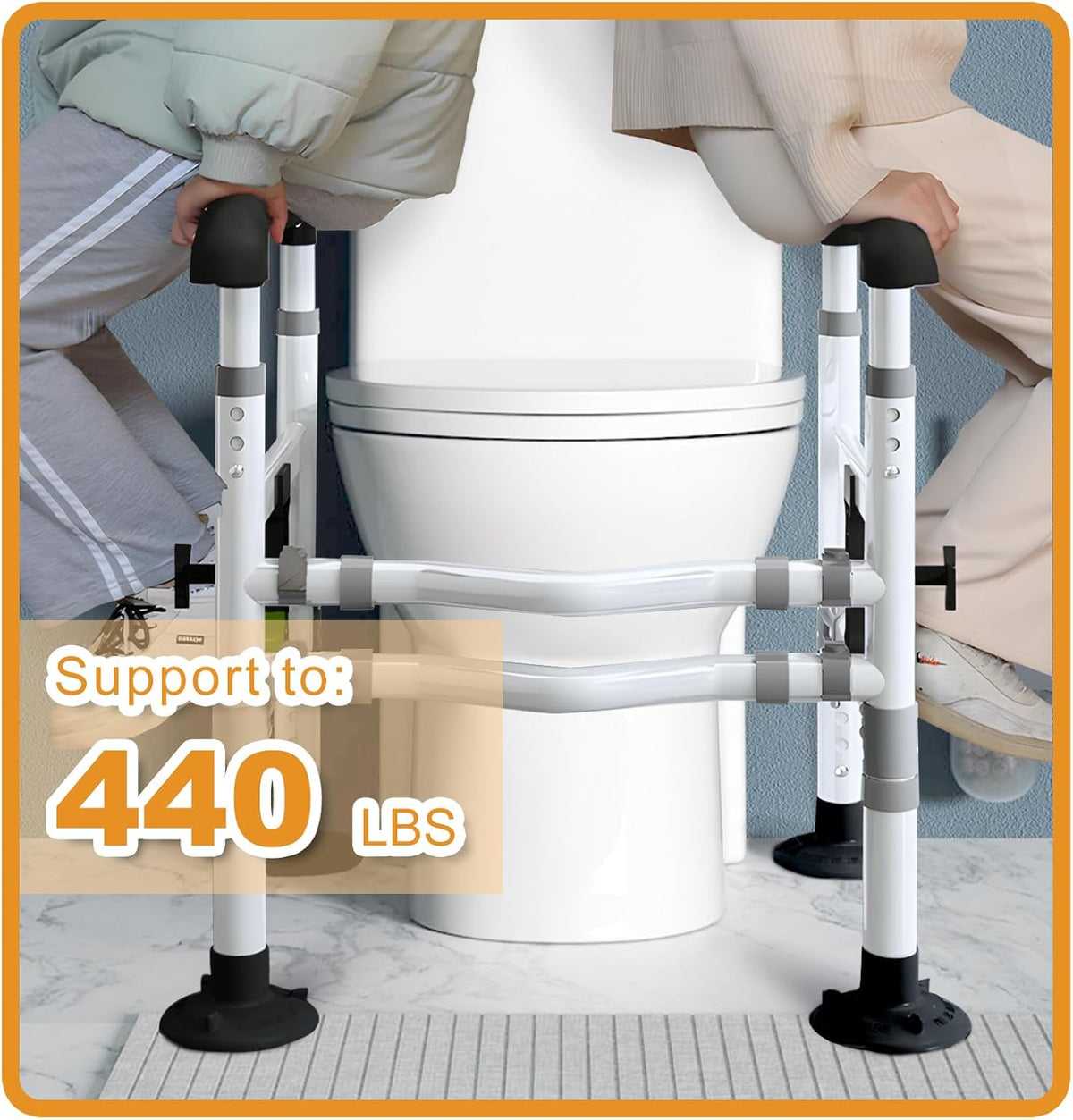 supregear Toiletsteun voor Ouderen en Gehandicapten, in Hoogte en Breedte Verstelbaar, Antislip Handgrepen met Zuignappen, Past op Meeste Toiletten, Eenvoudig te Installeren, Zwart