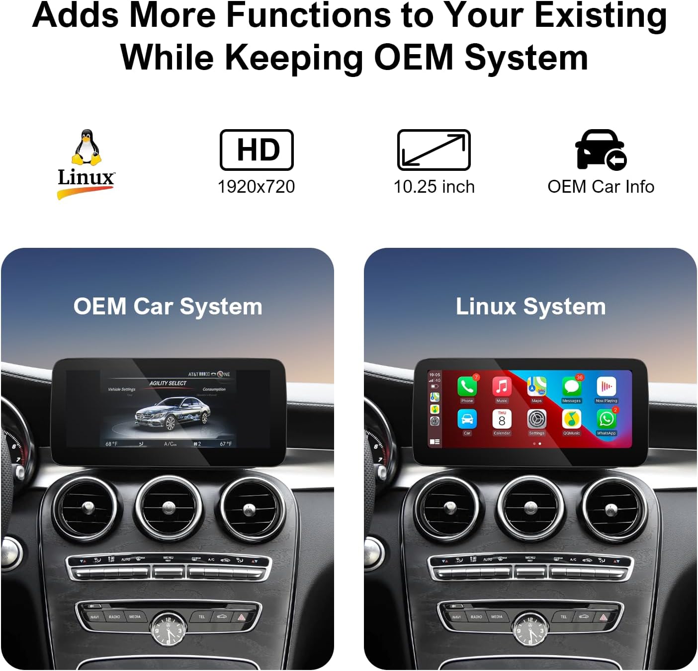 10,25 Inch Touchscreen – HD Display – Draadloos CarPlay – Android Auto – MirrorLink – Compatibel Met NTG 5.0/5.1/5.2 – Automatische Dag-/Nachtmodus – Volledige Systeemintegratie