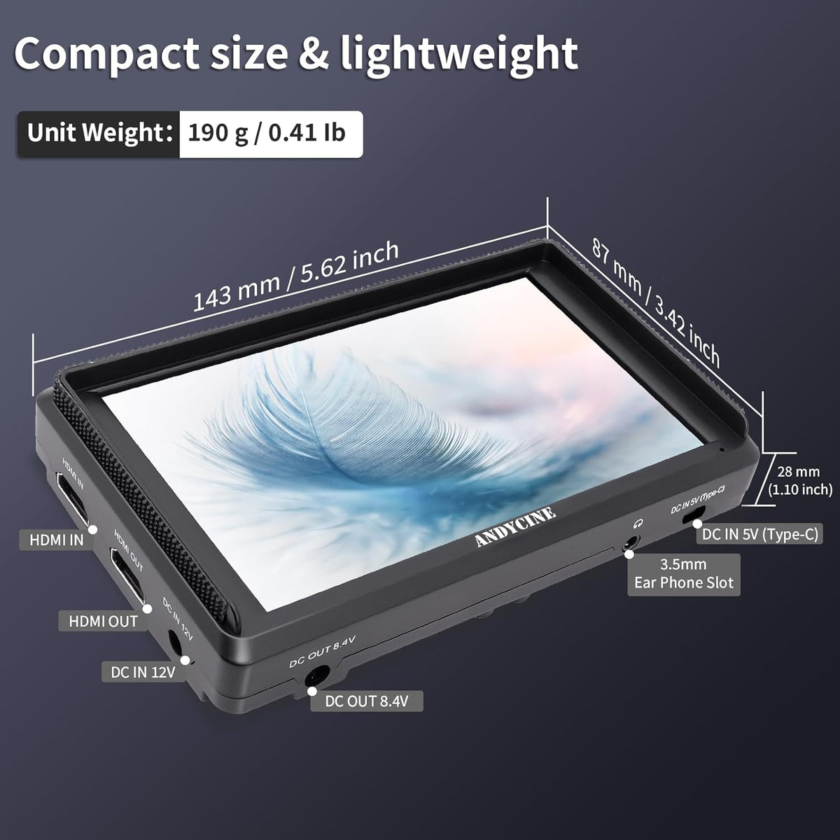 ANDYCINE A6 V2 6 Inch HDMI Field Monitor 1920x1080 Camera Field Monitor Bundel met 4k HDMI In/Out Tilt Arm, Power Output, Batterij & Draagtas inbegrepen