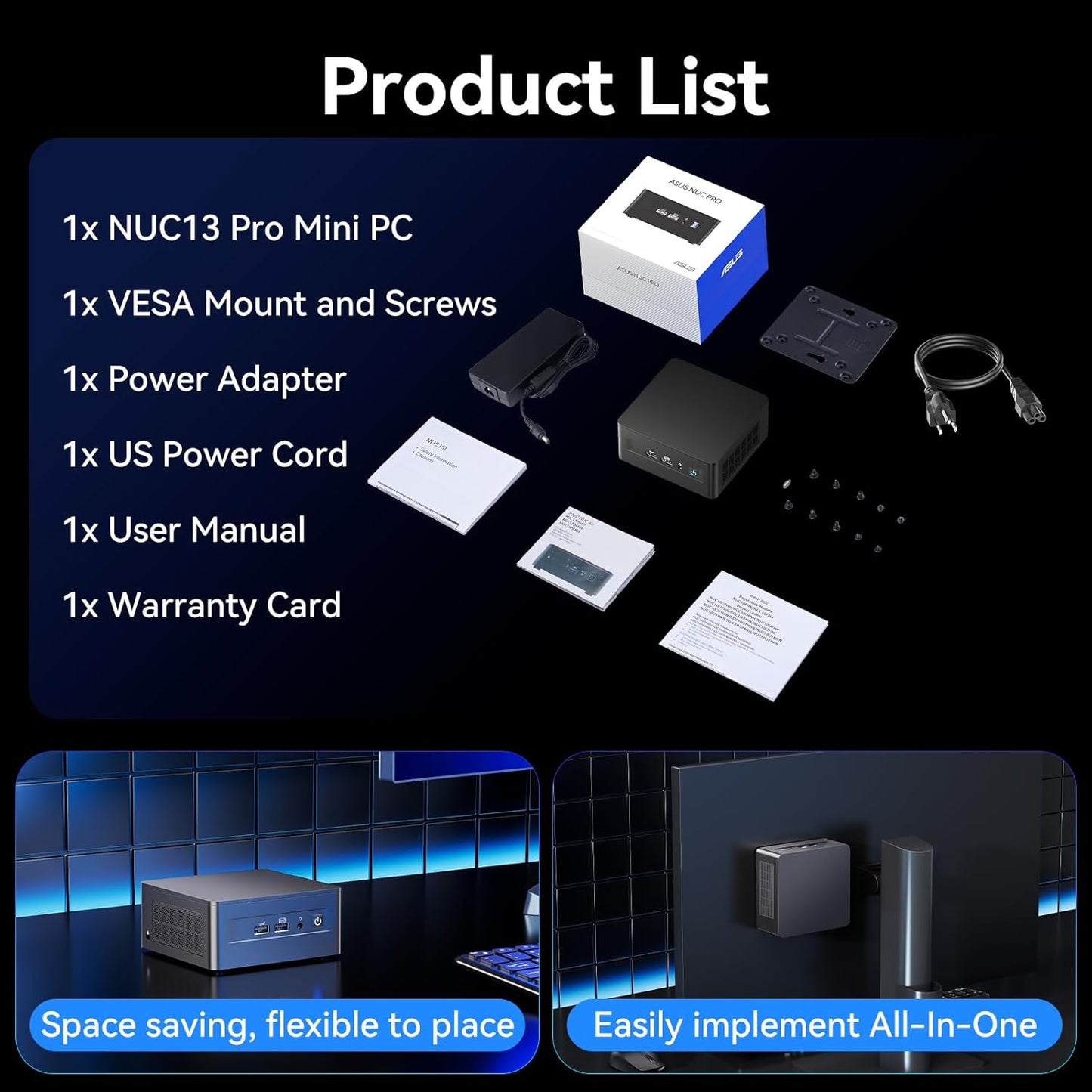 Intel NUC 13 PRO NUC13ANHi5 Arena Canyon, 16 GB RAM 512 GB SSD, Intel Core i5-1340P, Win 11 Pro Mini Desktop Computer, 8K/4K UHD, Gigabit Ethernet/WiFi-6/VESA voor business/kantoor/thuis
