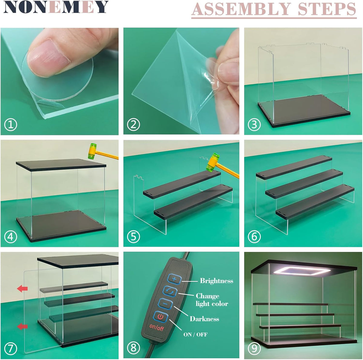 Nonemey Transparante Acryl Vitrinestandaard met Led Licht, 2/3/4/5/6 Lagen Opslag Vitrine Stofdichte Organisator Acryl Doos voor verzamelobjecten Beeldjes (Zwart, 6Tier-49*30*40 cm)