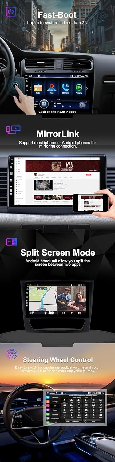 SXAUTO - 6G + 128G - Android 14 IPS autoradio voor Golf 7 (2013-2018) - ingebouwde Carplay/Android Auto/DSP - LED-camera + MIC - DAB stuurbediening Fast Boot 360-CAM WiFi - 2 Din 10.1 inch