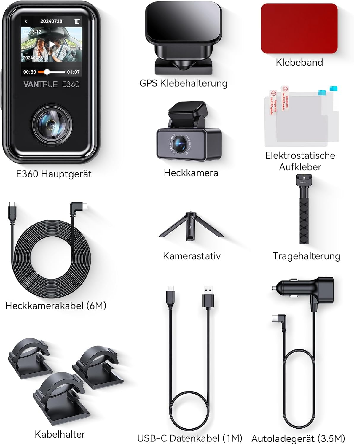 Dashcam – Autocamera – Auto Camera – Rijcamera – Rijregistratie Camera – 3-Kanaals 5.2K Panorama + 1944P – Dubbel STARVIS 2 HDR Nachtzicht