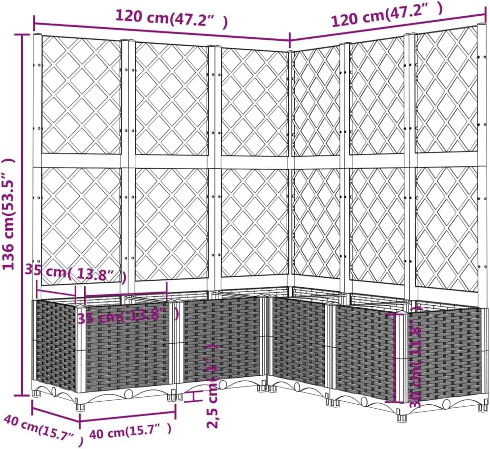 vidaXL Planter with trellis 120x120x136 cm polypropylene brown, plant container, flower box, flower bed, flower bed, planter with trellis - QUORE
