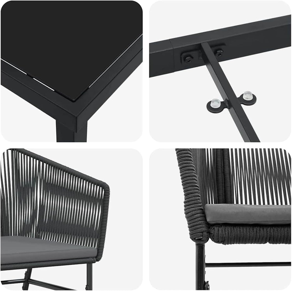 Gecheer Set van 4 zwarte PE-rotan standaard duurzame tuinstoelen, tuinstoelen, tuinmeubelset, tuinstoelen voor tuinen, binnenplaatsen, balkons, restaurants, 3380922 - QUORE