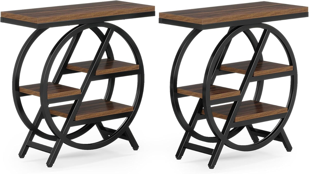 Tribesigns Narrow Wooden Table with 3 Levels, 65 x 30 cm, Coffee Table with Storage Space, Industrial Table for Living Room, Narrow Bedside Table for Bedroom