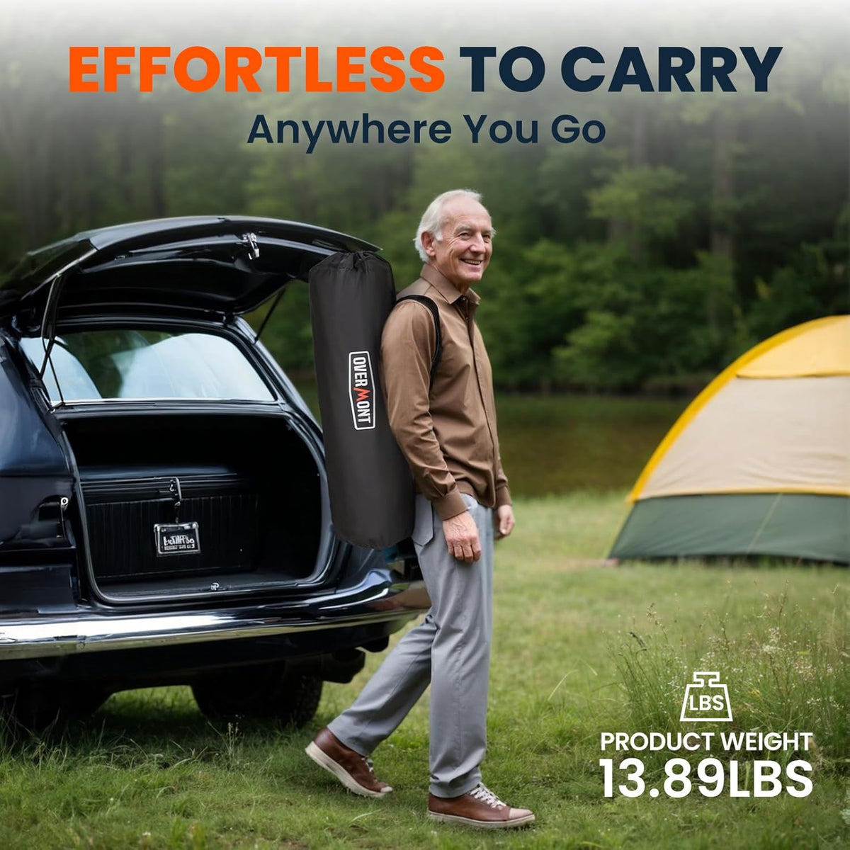 OVERMONT Campingstoel, hoge rugleuning, opvouwbaar, met hoofdsteun, klapstoel, draagbaar tot 226 kg, tuinstoel, inklapbaar met gevoerde armleuningen, voor outdoor, wandelen, picknick