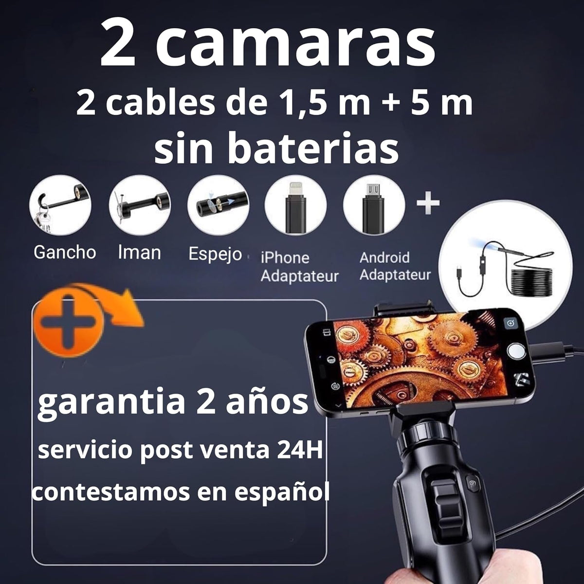 VALUEFIND Frankrijk 1920P Industriële Endoscoop Auto Focus Camera Kit met 8 LEDs/Endoscoop Draaibare Kop 2 m Kabel voor Android/iPhone + Een Koplamp