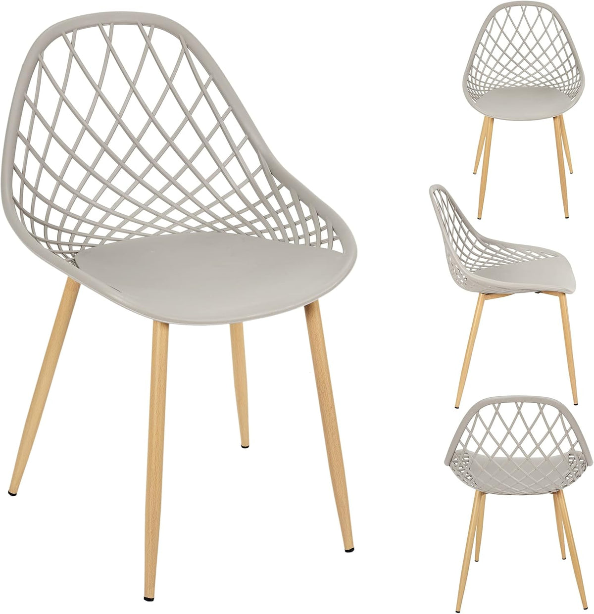 THE HOME DECO FACTORY 4 stuks stoelen voor buiten, Malaga, polypropyleen, taupe, bruin, 58 x 80,2 x 51,2 cm