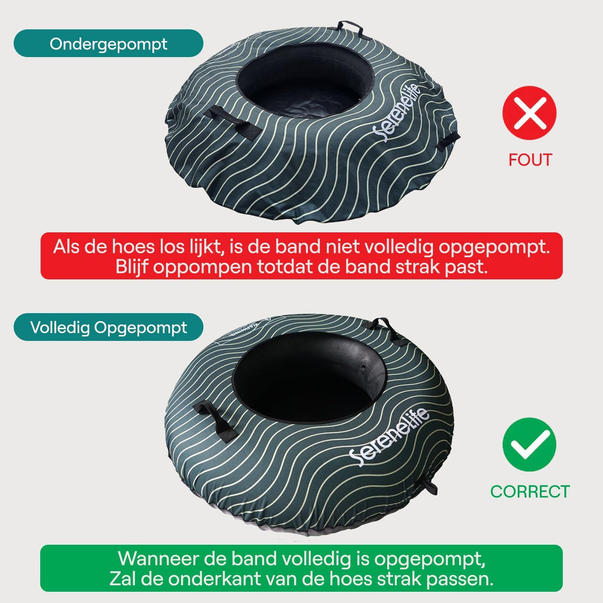 SereneLife Sneeuwband – Opblaasbare Snow Tube voor Skiën & Rodelen, 102/100/122 cm, Harde Kunststof Bodem, Rubber Binnenband, Oxford Cover, Sleepkoord, Ideaal voor Wintersport - QUORE