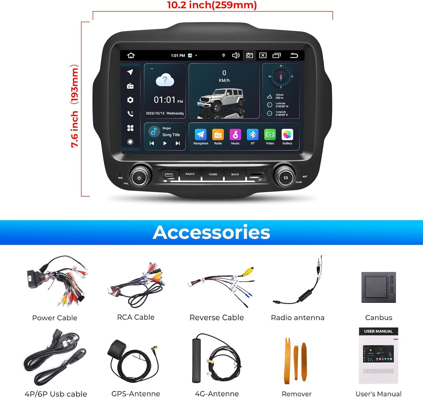 Autoradio Jeep Renegade – Multimedia Unit – Navigatiesysteem – Autoradio Stereo – Inbouw Radio – 9-inch HD IPS QLED Touchscreen – Android 14 met 4G LTE & Draadloze CarPlay
