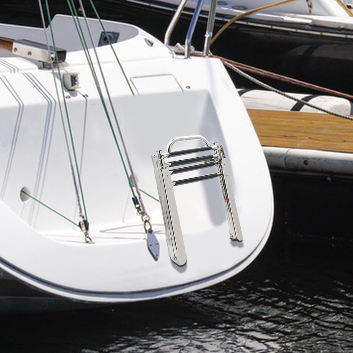 KAOLALI 4 treden bootladder roestvrij staal telescopische ladder uitschuifbare bootladder marine pontoon boot ladder vouwen boarding badladder voor marina jachten zwembadladder 120 cm draagkracht 180