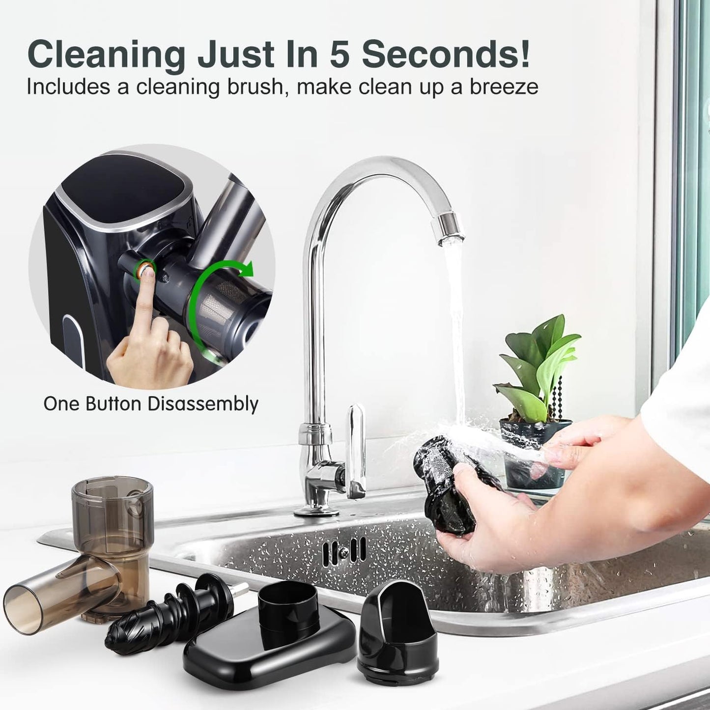 AMZCHEF Cold Press Slow Juicer met 2 snelheidsstanden (Zachte en harde stand)voor een breed scala aan fruit en groenten - Juicer wordt geleverd met een 500ml draagbare fles en twee kopjes - Zwart