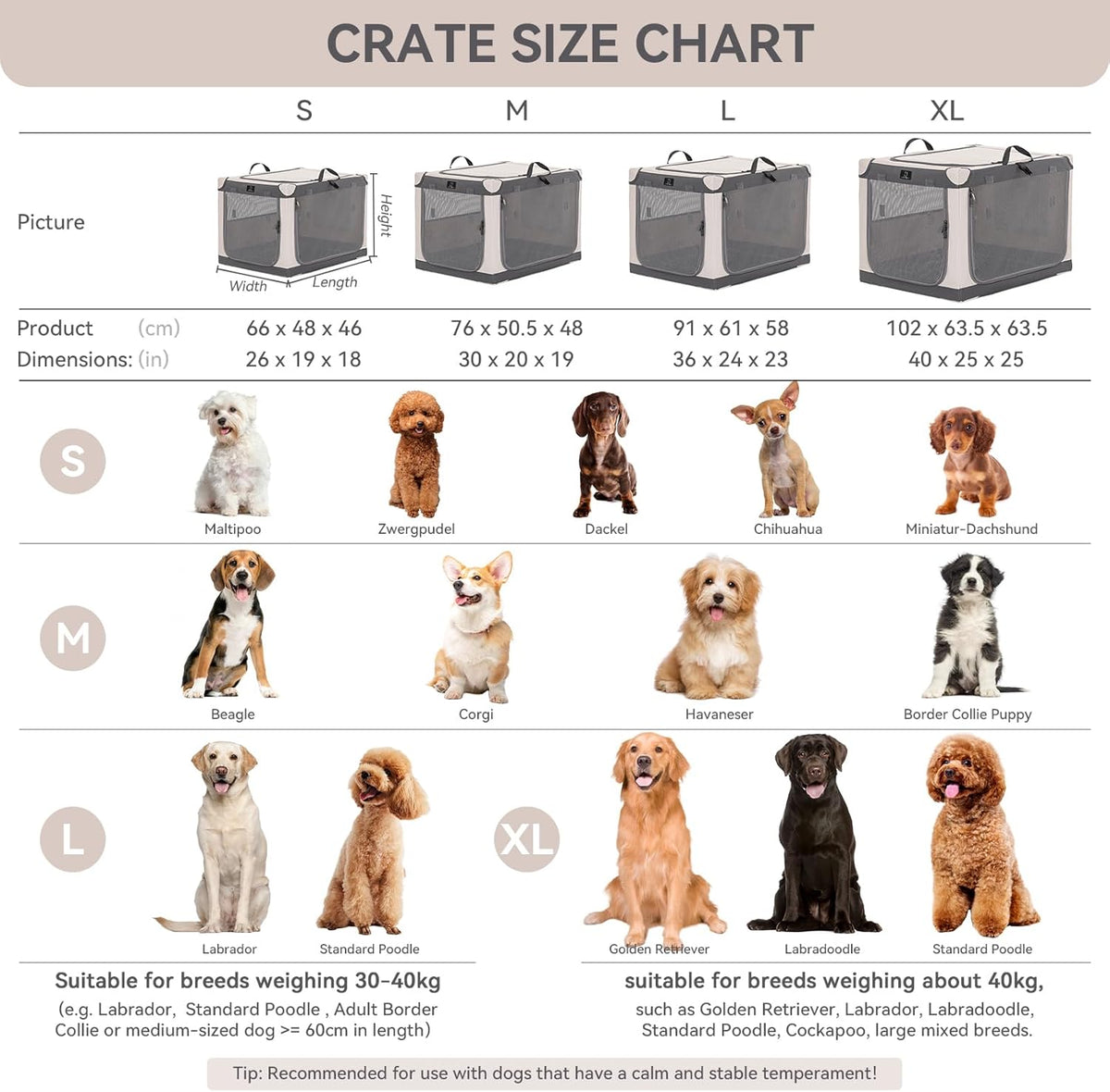 Hondenreiskrat met afsluitbare ritssluiting en gepatenteerd schroefframe, opvouwbare huisdierenkisten voor grote honden, waterdichte bodem, wasbare hoes, ideaal voor buiten, SUV, auto, camping, thuis