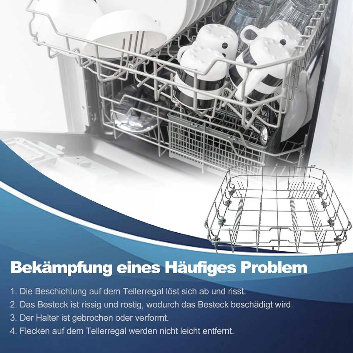 2025 Upgraded Vaatwasser, onderste serviesmand, vervanging voor Midea Gorenje, Samsung vaatwasser