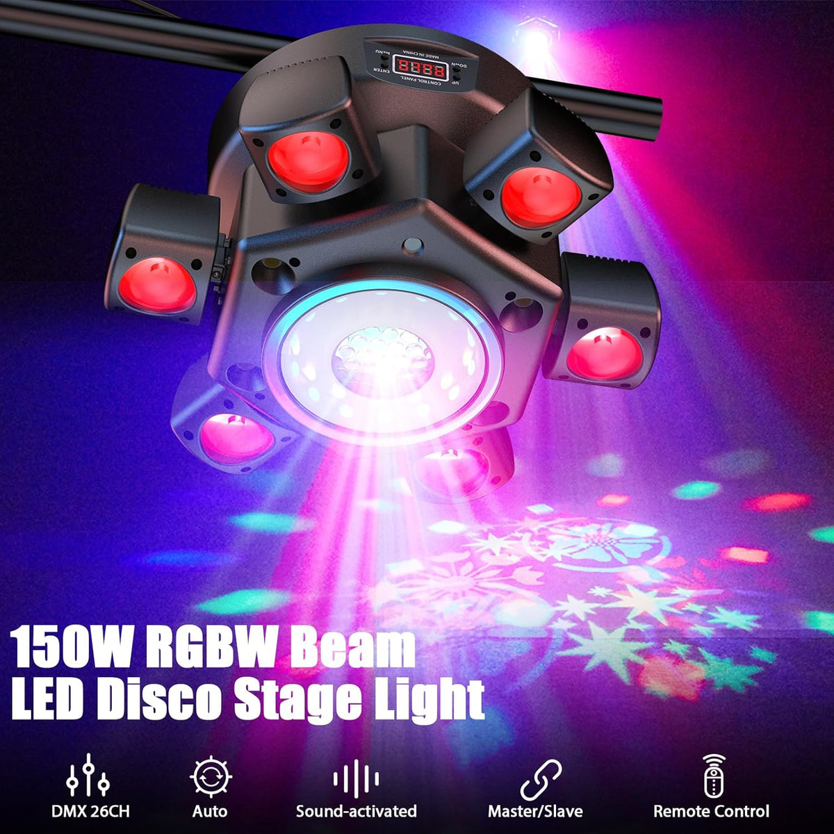 150 W Beam Moving Head podiumlicht, RGBW LED disco Magic Ball effect met afstandsbediening partylicht schijnwerper DMX512 strobe voor Halloween KTV DJ bruiloft