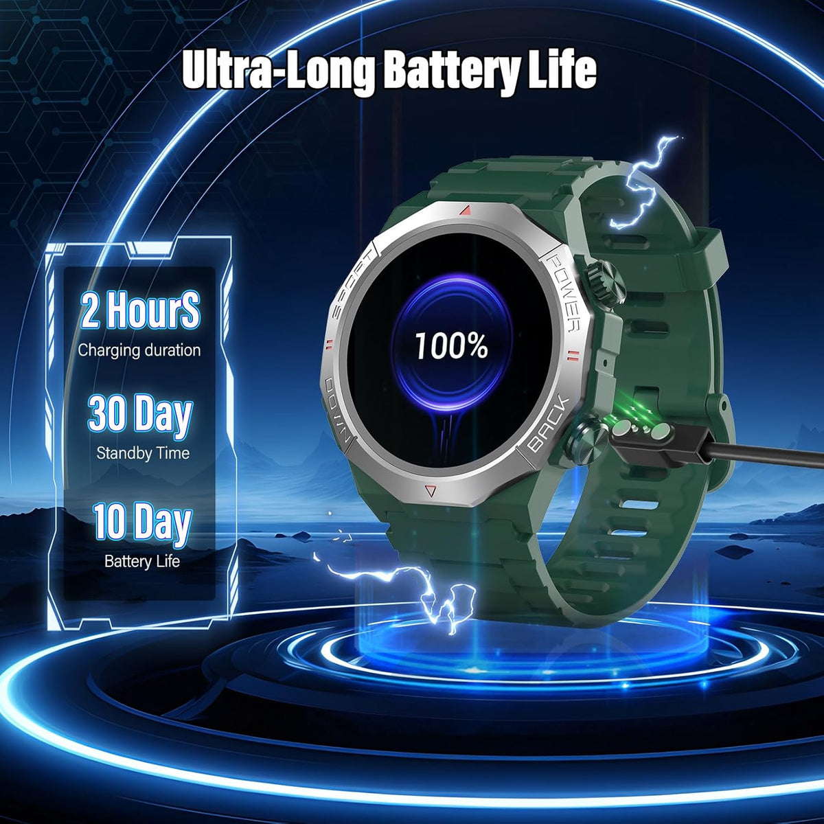 Militaire smartwatch voor heren en dames, smartwatch met telefoonfunctie, 1,39 inch touchscreen, hartslagmonitor, slaapmonitor, IP68 waterdicht, sporthorloge, 110+ sportmodi, fitnesshorloge voor iOS