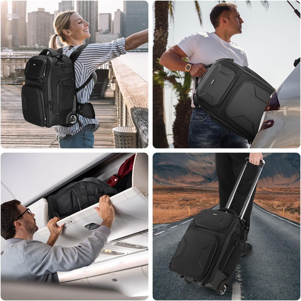 Neewer PB027 2-in-1 fototas met wieltjes, afneembare schokbescherming, intrekbare handgreep, regenbescherming, robuuste rugzak, flitsstatief, laptoplens, zwart, PB027