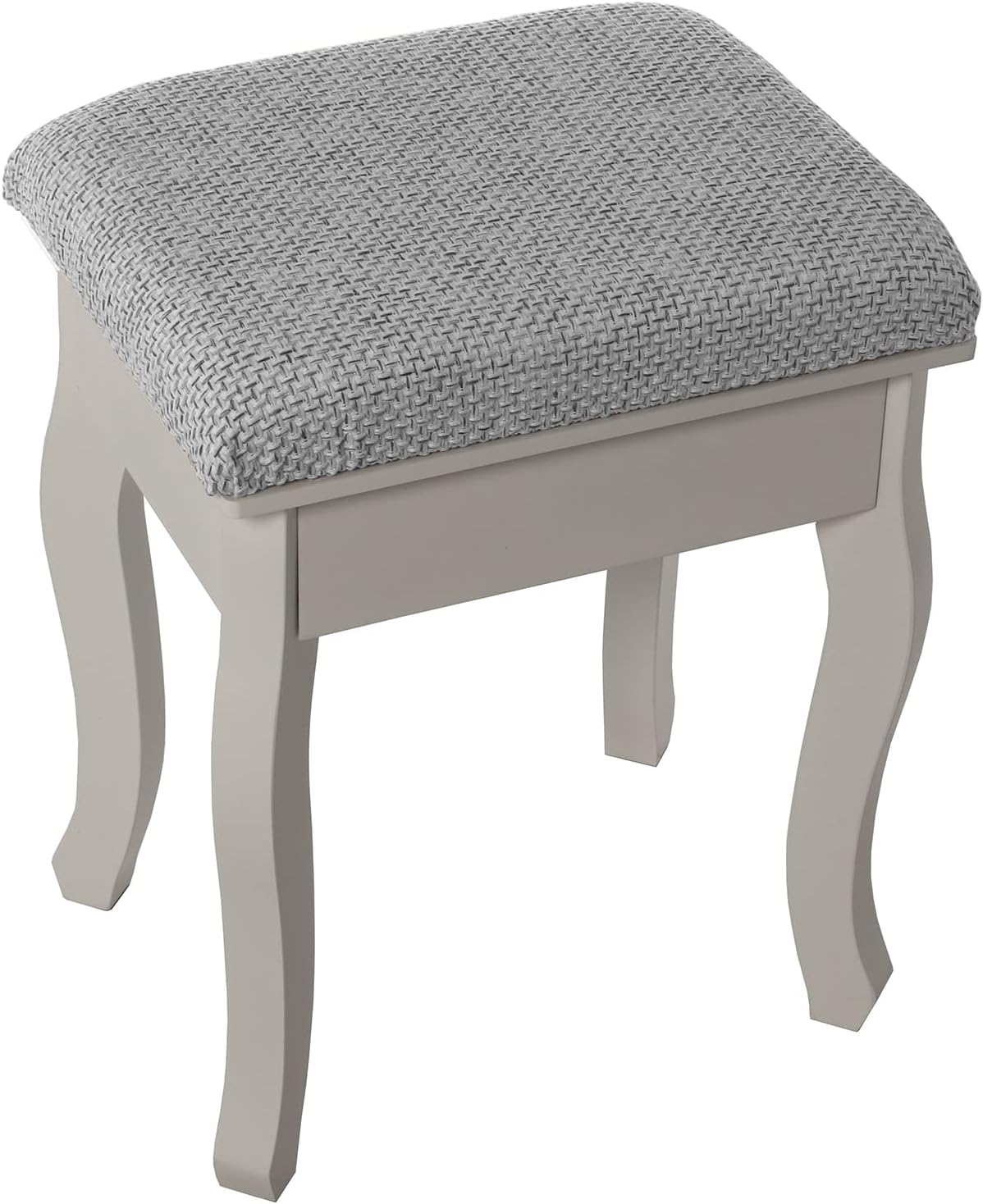 DRW Kaptafel met een lade van hout met witte spiegel bekleed met bank, 80 x 40 x 74 cm, bank 36,5 x 29 x 46 cm