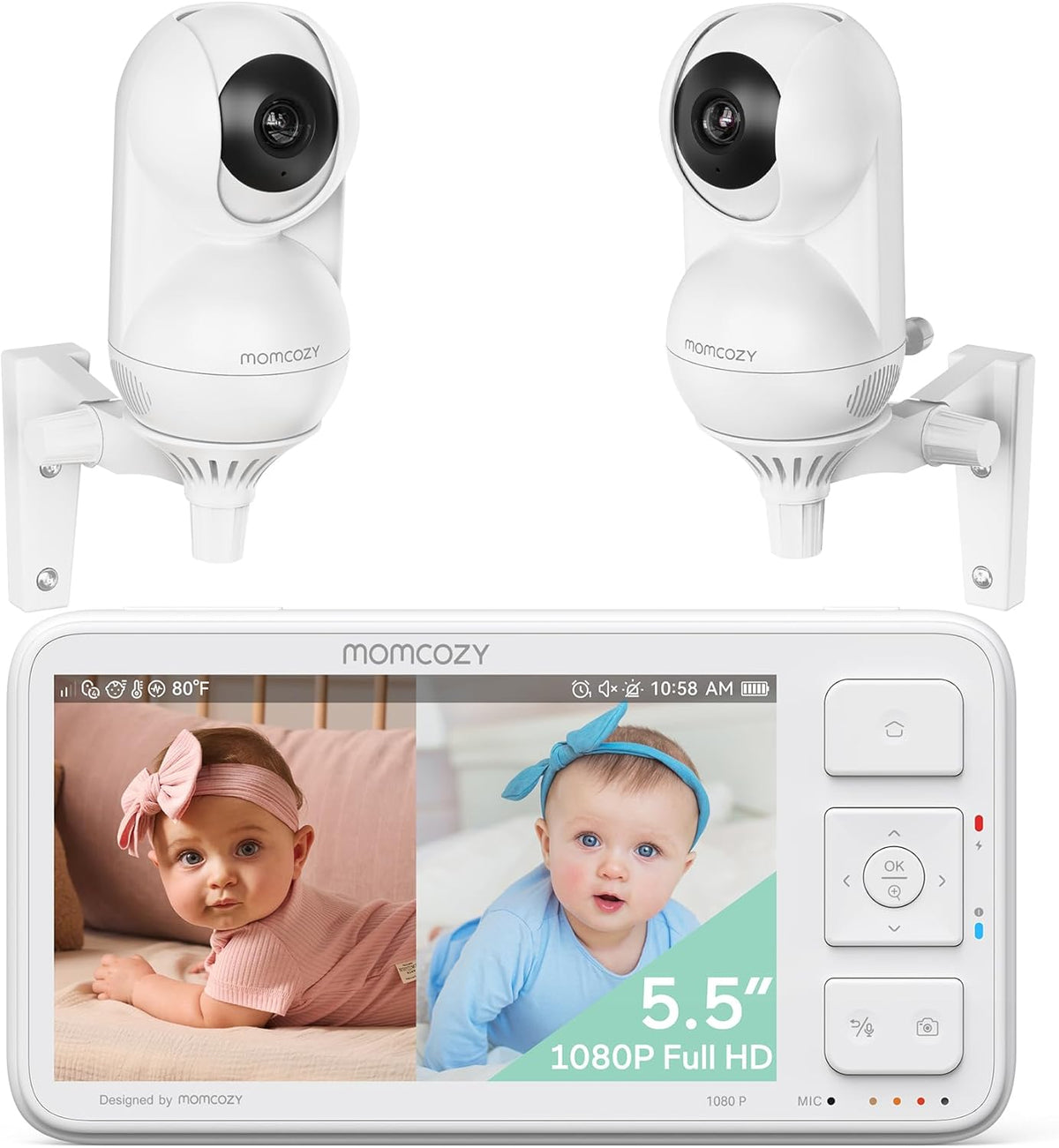 momcozy Babyfoon met 2 camera's, 5,5 inch 1080p FHD video babyfoon met 2 camera's