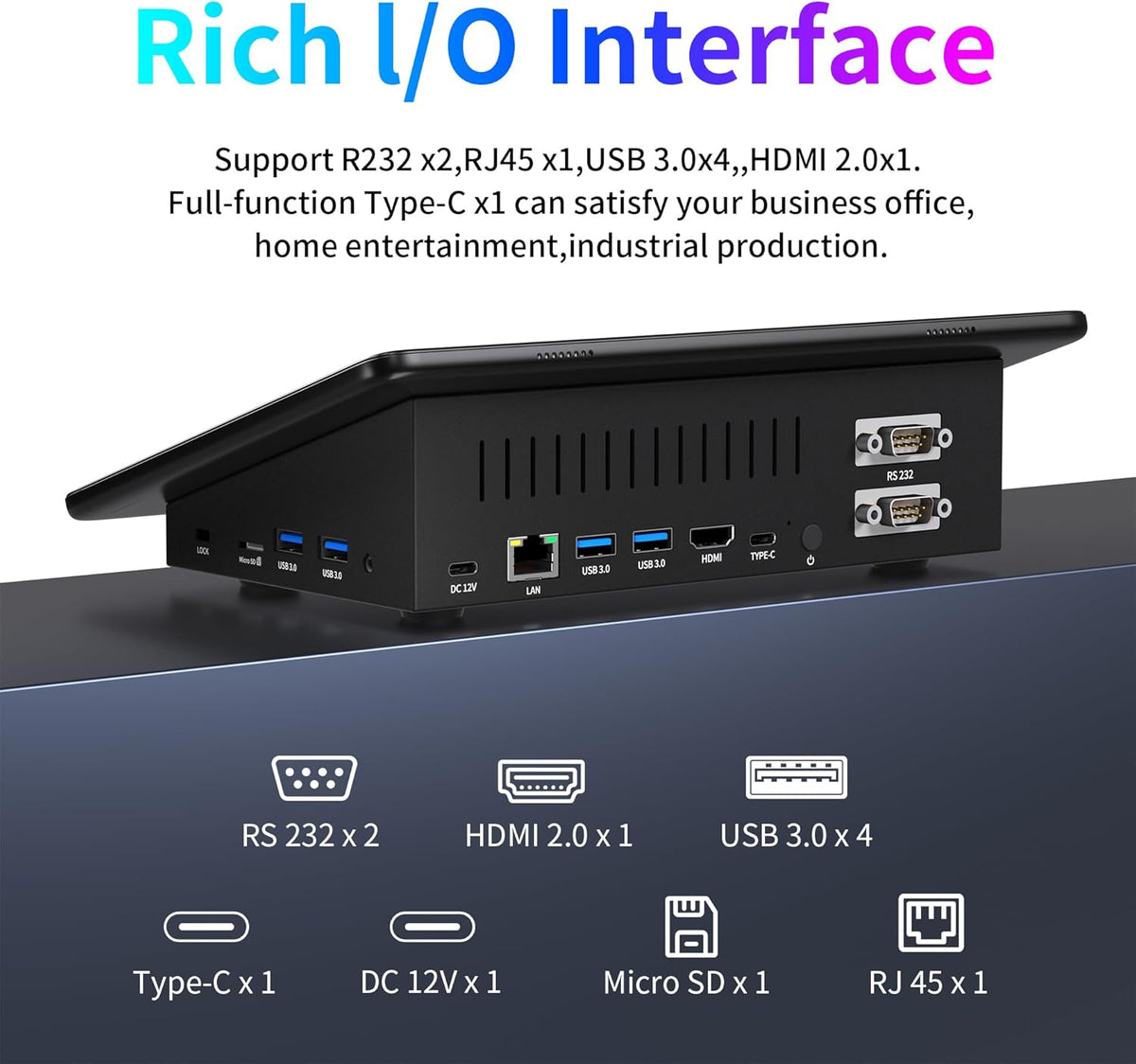 Mini-PC Desktop N5095 Win 11 met 29,5 cm (11,6 inch) touchscreen, 8 GB RAM, 128 GB eMMC, dual-4K-display-uitgang, HDMI en Type-C, Dual RS232