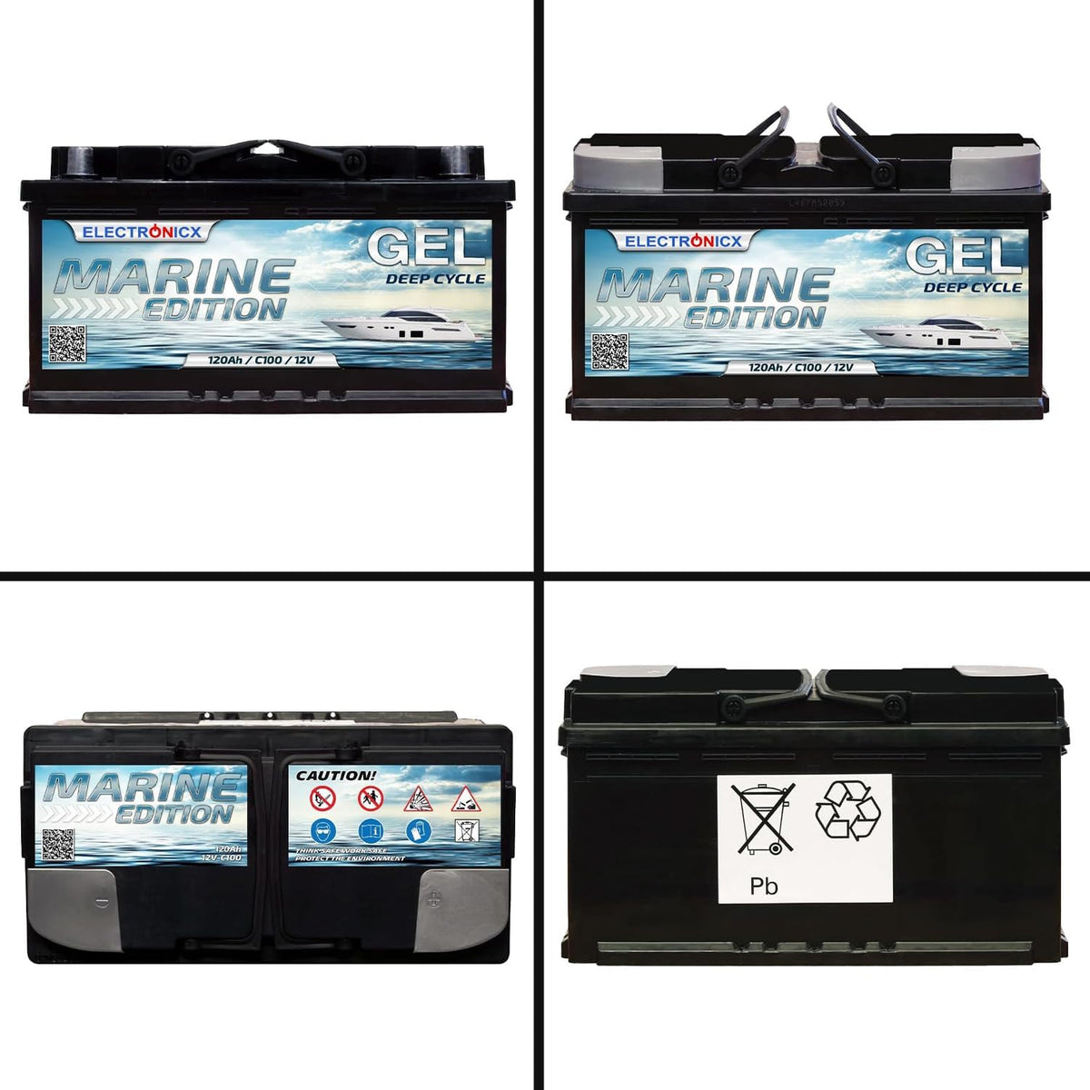 Electronicx GEL Marine huishoudaccu 12V 120Ah / 120 Ah 12 Volt – Deep Cycle accu onderhoudsvrij & verzegeld – 353×175×190 mm – boot jacht zeilboot zonnepaneel camper vrijetijdsstroom GEL