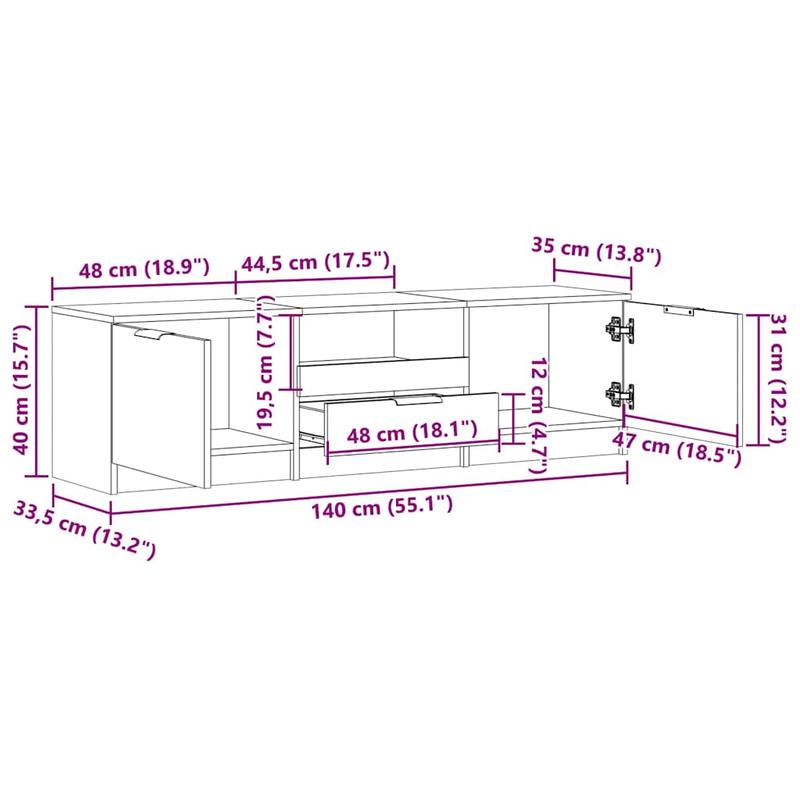 tv-meubel – tv-kast – tv-dressoir – televisie meubel – media meubel – Hardhout – 140x35x40 cm – Ruime Opbergruimte