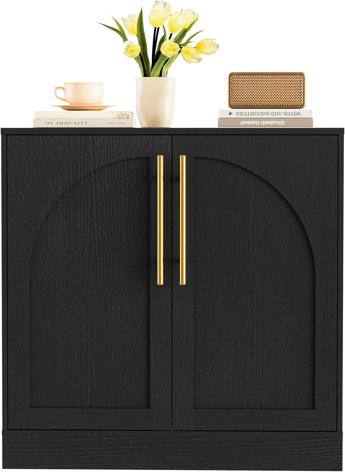 Zwart Dressoir – Opbergkast – Kastje – Dressoirkast – Sidetable – MDF – Gouden Handgrepen – Compact 78x39,5x78 cm