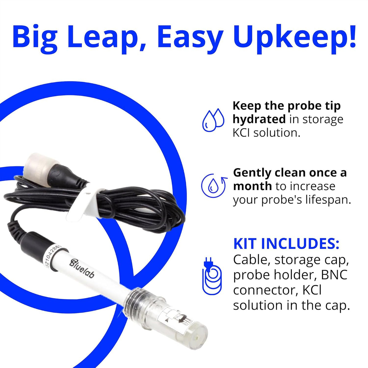 Bluelab PROBPHLEAP Leap pH Probe, Replacement Probe with BNC Fitting, use in Soil, Coco, Rockwool, Root Zone and Solution, Easy Calibration