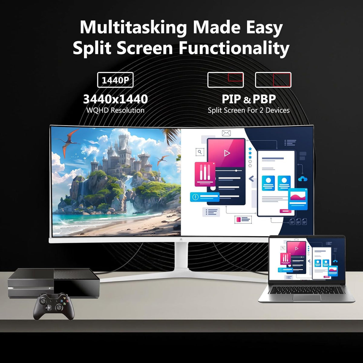 Z-Edge 34'' Curved Gaming Monitor White, 3440x1440, IPS, 165Hz (DP1.4×2), 1ms, 21:9, Height Adjustable/Tilt, Rotary, 100Hz (HDMI2.0×2), FreeSync, VESA (DP cable included)