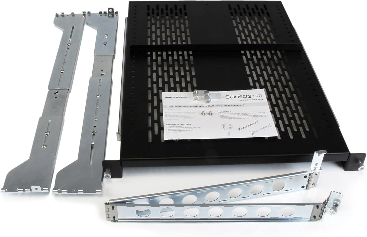 StarTech.com 2U Geventileerde schuifplank voor rackmontage met kabelbeheerarm - Inbouwdiepte van 70 tot 80 cm - 22,7 kg draagkracht - Opbergvak voor rack-apparatuur - 60 cm Diepte (UNISLDSHF192)