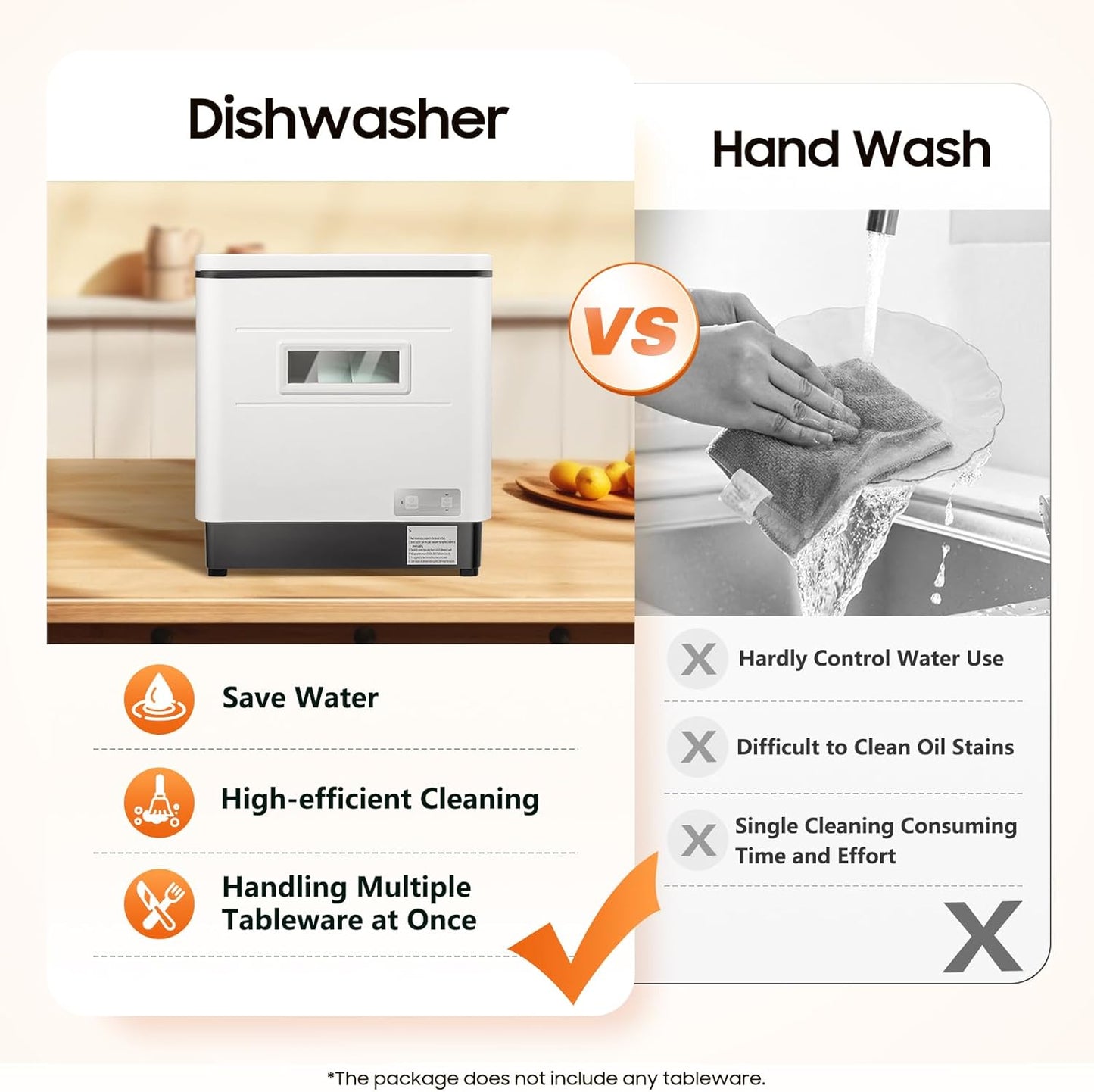 Dishwasher Kitchenette, 220 V, Mini Dishwasher without Water Connection, Stainless Steel, Table Dishwasher for Small Kitchens, 60 Litres, White