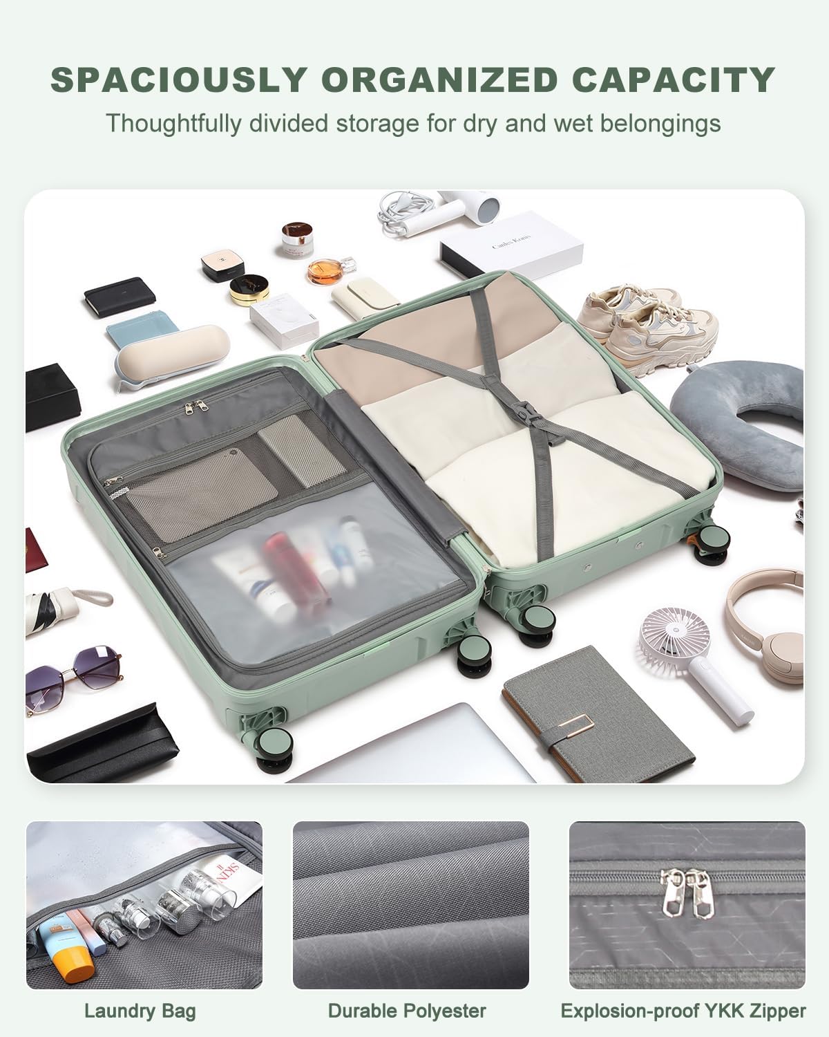 Sea choice 5-delige kofferset 20/24/28" ABS Reiskoffer Grote Capaciteit Trolley Handbagage met 1 Reistas en 1 Toilettas met TSA Slot YKK Rits 8 Spinner Wielen