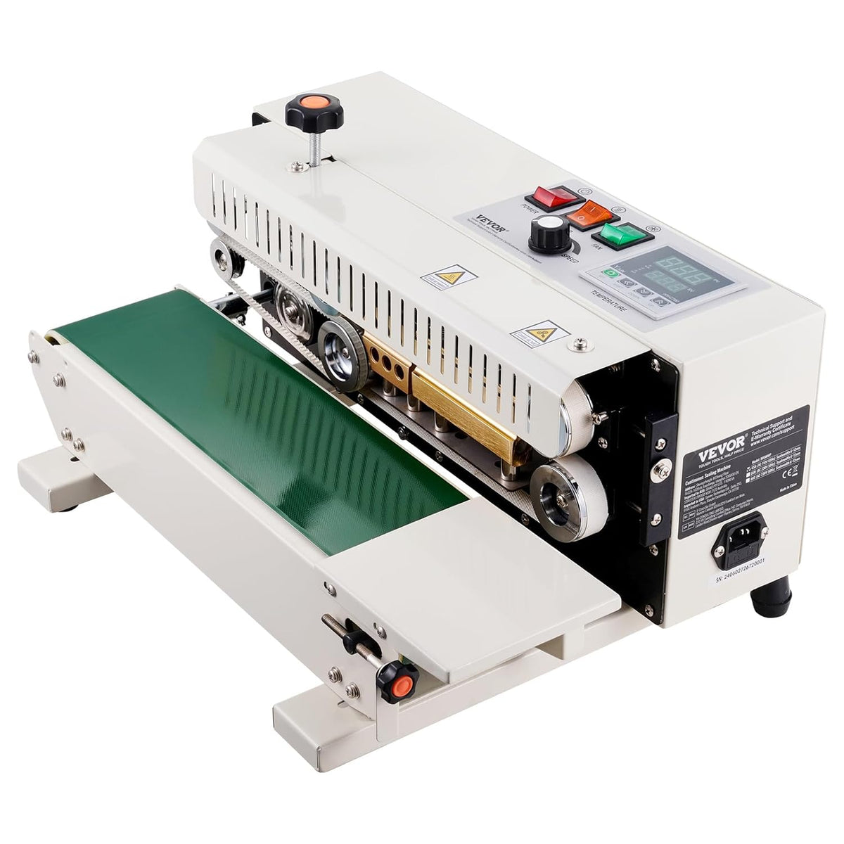 VEVOR Doorlopende zakbandsluitmachine, 6-12 mm afdichtingsbreedte, horizontale bandsealmachine met digitale temperatuurregeling, koolstofstalen zakverzegelaar voor 0,02-0,8 mm plastic zakkenfilms