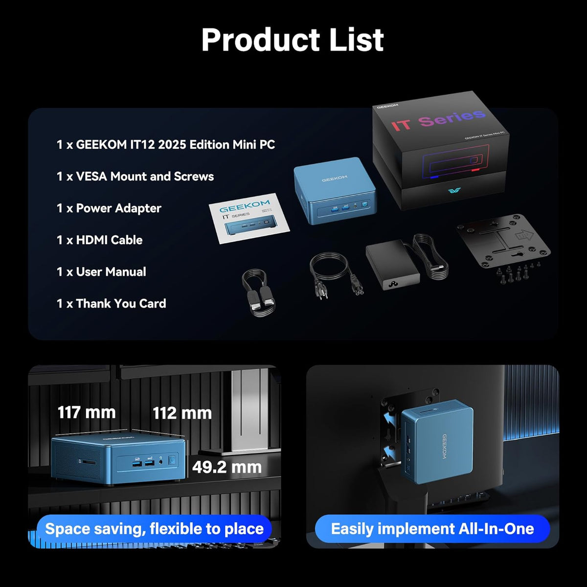 GEEKOM IT12 2026 Edition Mini PC, met Intel Core i7-1280P, 16GB RAM, 1TB SSD, Windows 11 Pro, 3 Jaar Ondersteuning, Iris Xe GPU, Compact Desktop PC met 2x USB4, 4K Quad Display, SD-Kaartlezer