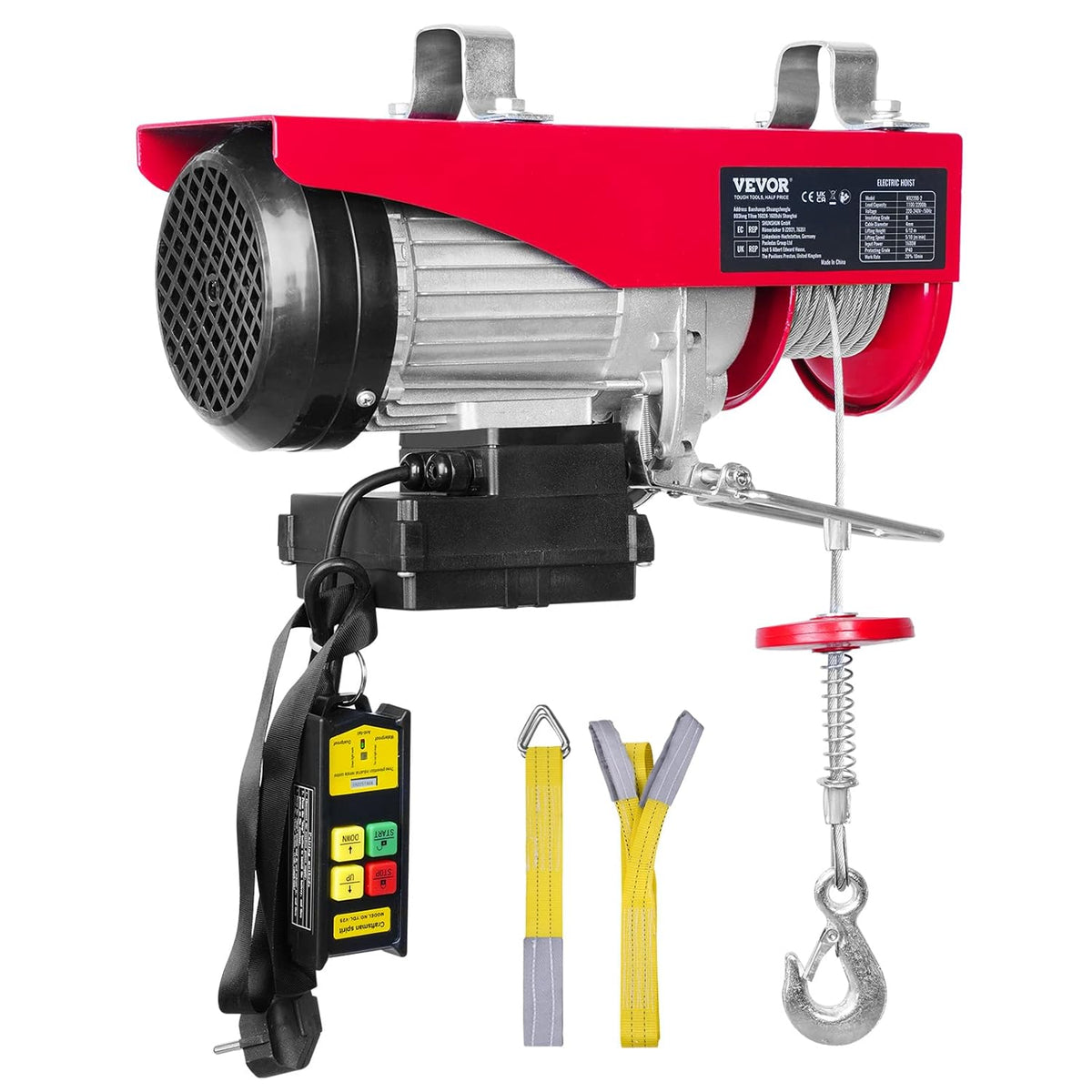 VEVOR Electric winch 500kg to 1000kg lifting height 12m cable motor winch 1600W copper motor pulley 10m/min lifting speed lift with wireless remote cable lifter chain hoist