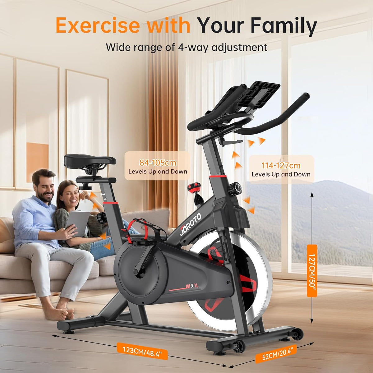 Hometrainer - JOROTO Stationaire fietsen voor thuis, magnetische workoutfiets, indoor cyclingfietsen met4-weg verstelbare, lcd-monitor met tpm, iPad-houder, 10/20kg vliegwiel, belastbaar tot 150 kg