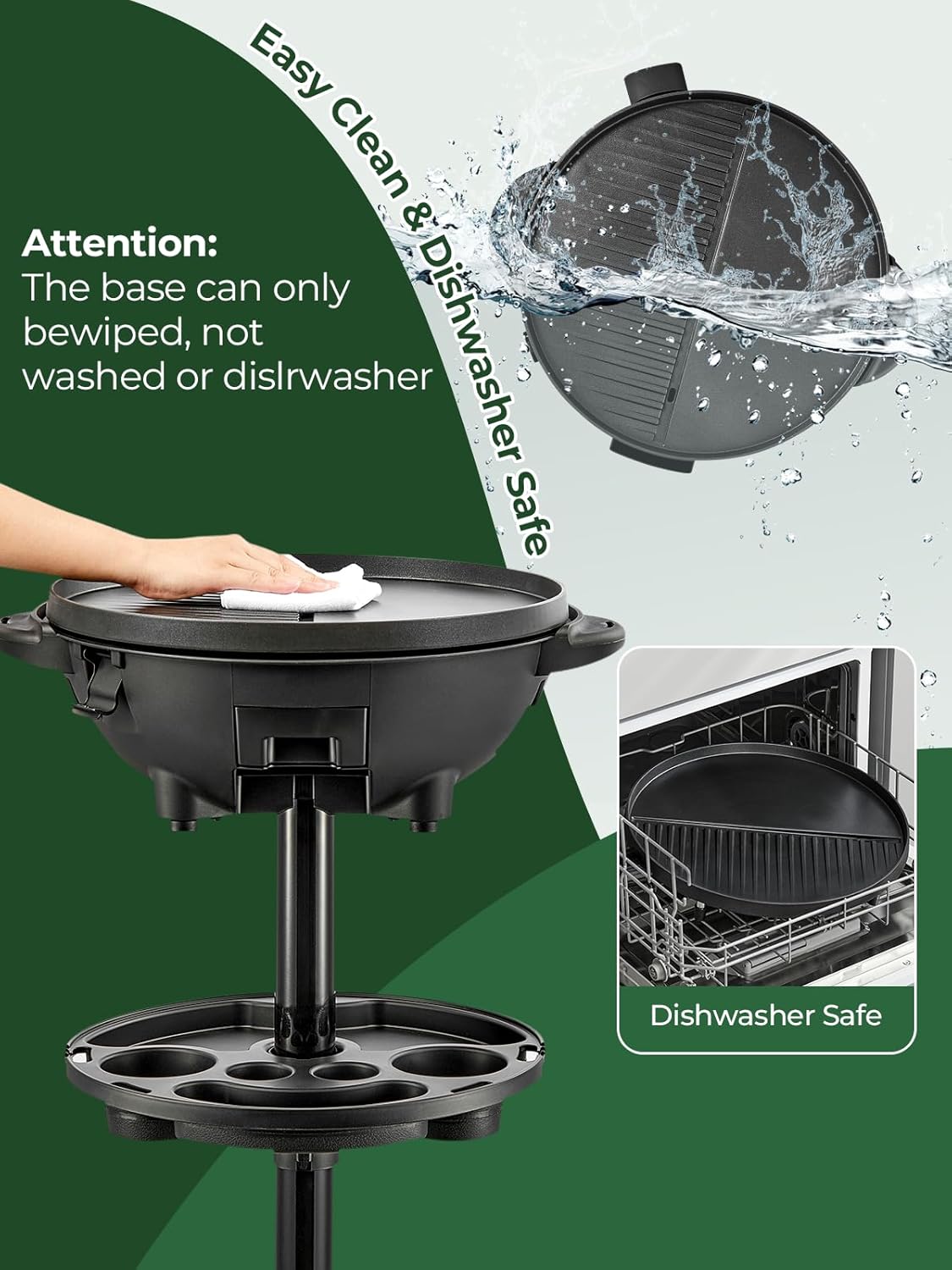 FOHERE Elektrische barbecue, 2-in-1, 2400 W, tafelgrill en voeteneinde, geïntegreerde thermometer, antiaanbaklaag Ø 41 cm, vetschaal, zwart