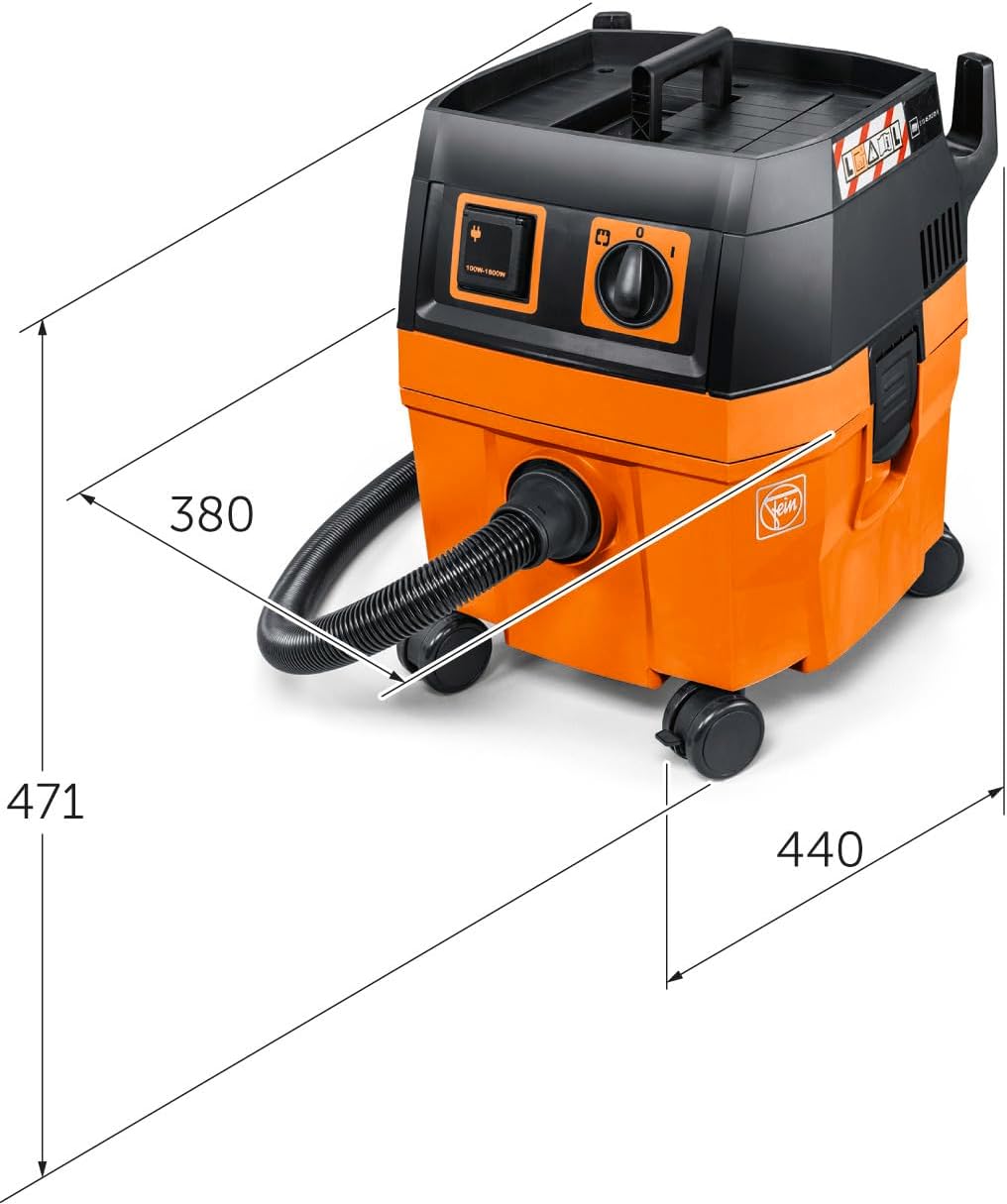 FEIN Dustex 25 L, Industriële Stofzuiger 25L Nat & Droog, Stofklasse L, Professionele Stofzuiger voor Bouwplaats en Werkplaats