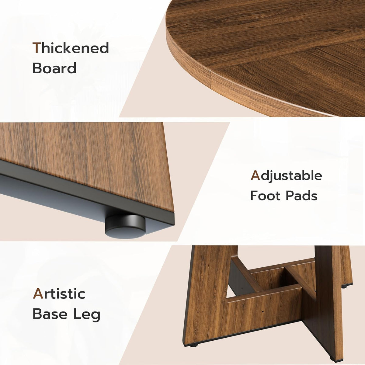 YOUDENOVA Round Dining Table 120 cm, Wooden Dining Table for 4-6 People, Rustic Kitchen Table Aesthetics with Modern Geometry Juncture Base, Rustic Brown (without Chairs) - QUORE